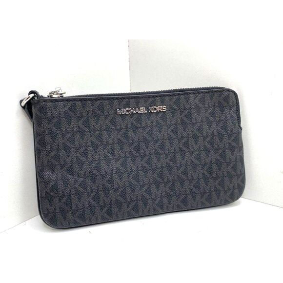 Michael Kors Black/gray Jet Set Travel Large Logo Wristlet Pouch Wallet - Picture 1 of 11